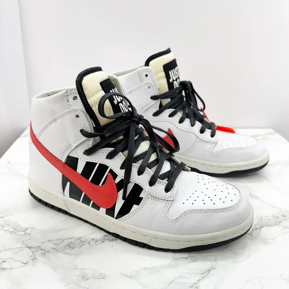Nike Lab Dunk High Lux UNDFTD‎ Mens 7.5 White Red Black 826668-160 Excellent